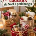Un panier-cadeau de Noël fait maison avec des friandises et des décorations festives.