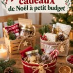 Un panier-cadeau de Noël fait maison avec des friandises et des décorations festives.