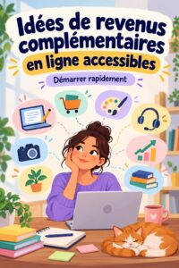 Femme souriante travaillant sur son ordinateur pour gagner un revenu complémentaire en ligne.