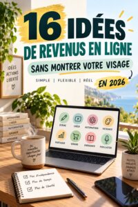 Illustration d'une femme travaillant sur son ordinateur tout en profitant de la flexibilité de son side hustle discret.