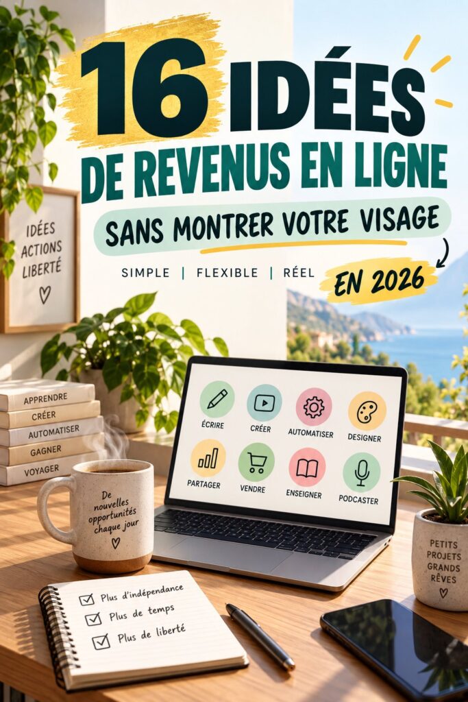Illustration d'une femme travaillant sur son ordinateur tout en profitant de la flexibilité de son side hustle discret.