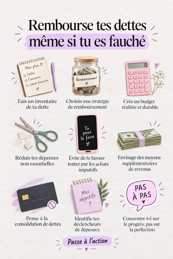 Femme souriante examinant ses comptes, représentant un engagement à rembourser ses dettes.