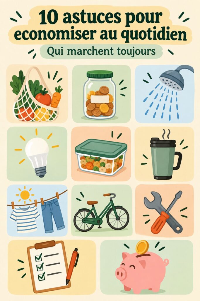 Femme souriante appliquant des astuces de vie frugale dans sa cuisine