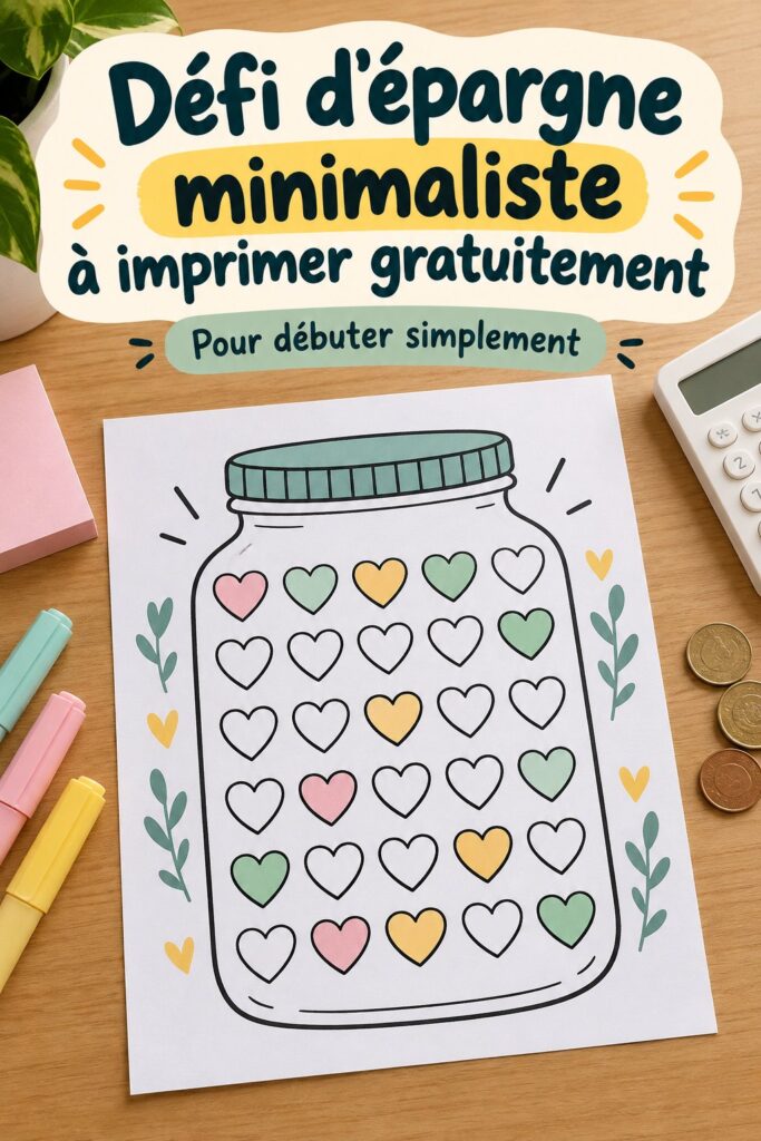 Visuel d'un défi d'épargne minimaliste facile à imprimer
