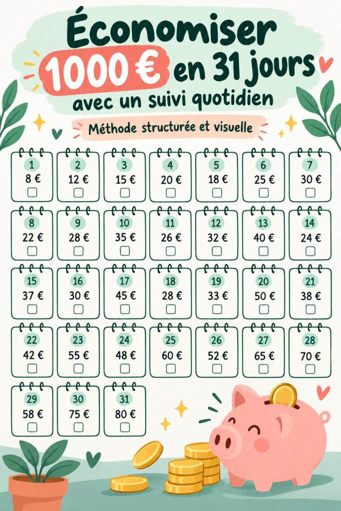 Une femme compare ses économies pour le défi d'épargne de 1000 € en 31 jours.