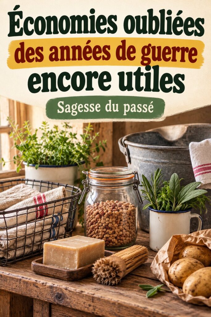 Une femme examine des objets vintage pour des économies inspirées des années de guerre.
