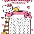 Illustration de Hello Kitty avec des accessoires d'épargne.