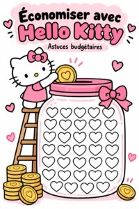 Illustration de Hello Kitty avec des accessoires d'épargne.