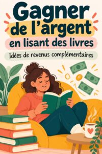 Femme lisant un livre avec un sourire, représentant la passion de lire pour gagner de l'argent.