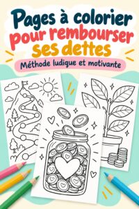 Une femme colorie une page de plan de remboursement de dettes, illustrant une approche créative de la gestion financière.